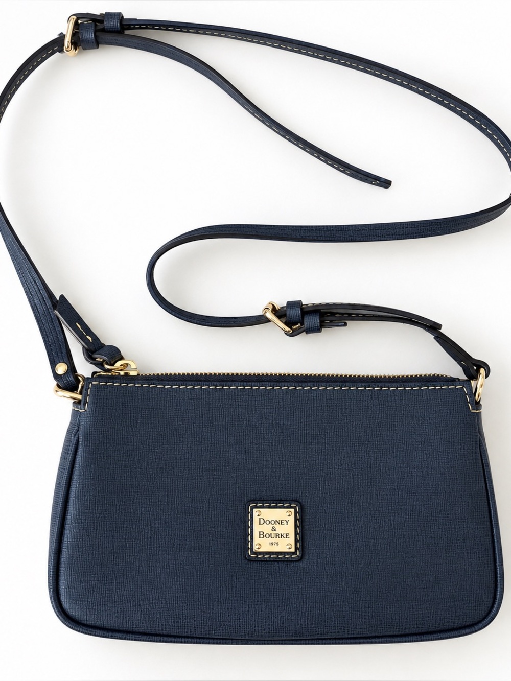 Dooney & Bourke Mini Crossbody Bag Navy Blue Saffiano Leather Gold Hardware Y2K - Picture 10 of 10